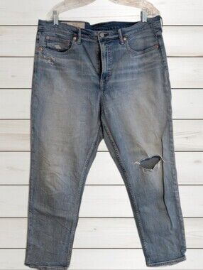 GAP High Rise Distressed Cigarette Jeans Womens Size 33 16R Light Wash Straight